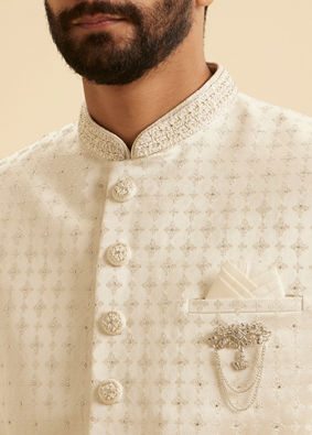 Manyavar Men Regal Cream Satin Sherwani