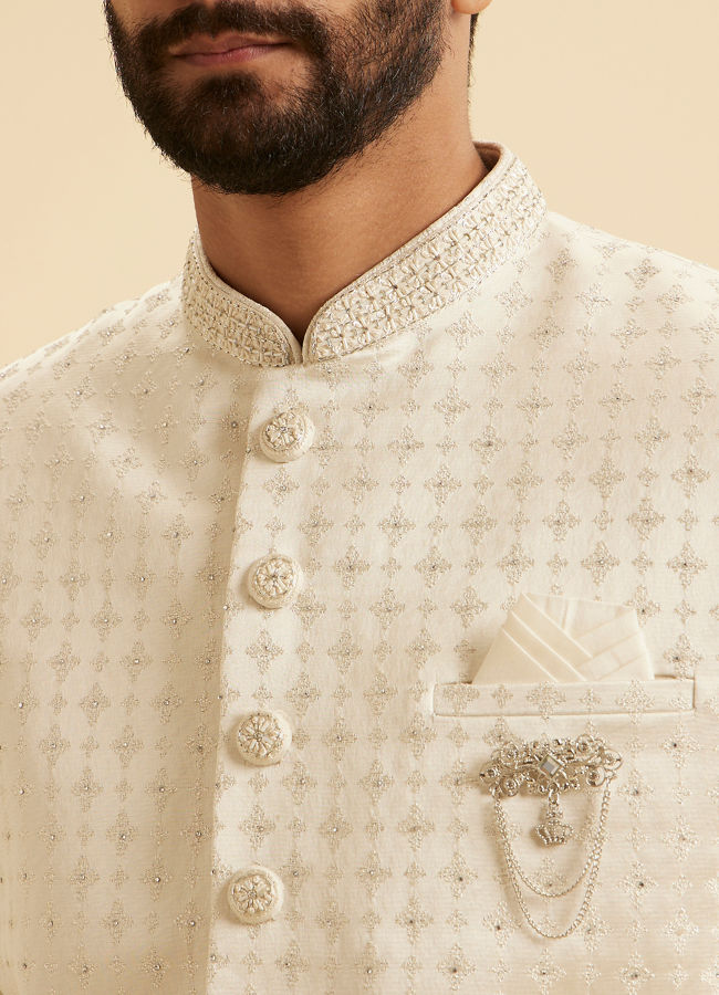 Manyavar Men Regal Cream Satin Sherwani