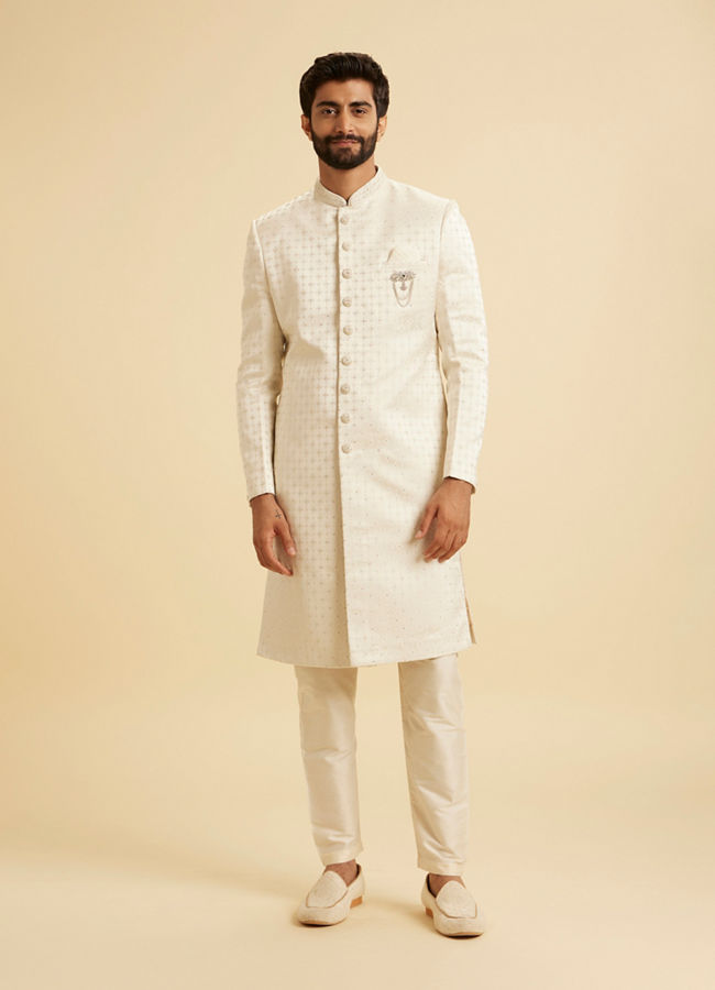 Manyavar Men Regal Cream Satin Sherwani