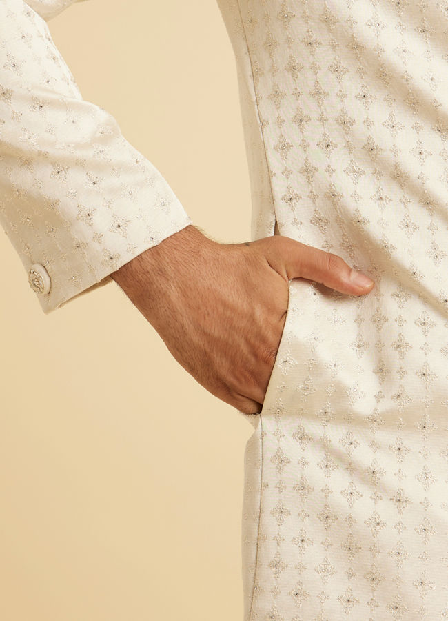 Manyavar Men Regal Cream Satin Sherwani