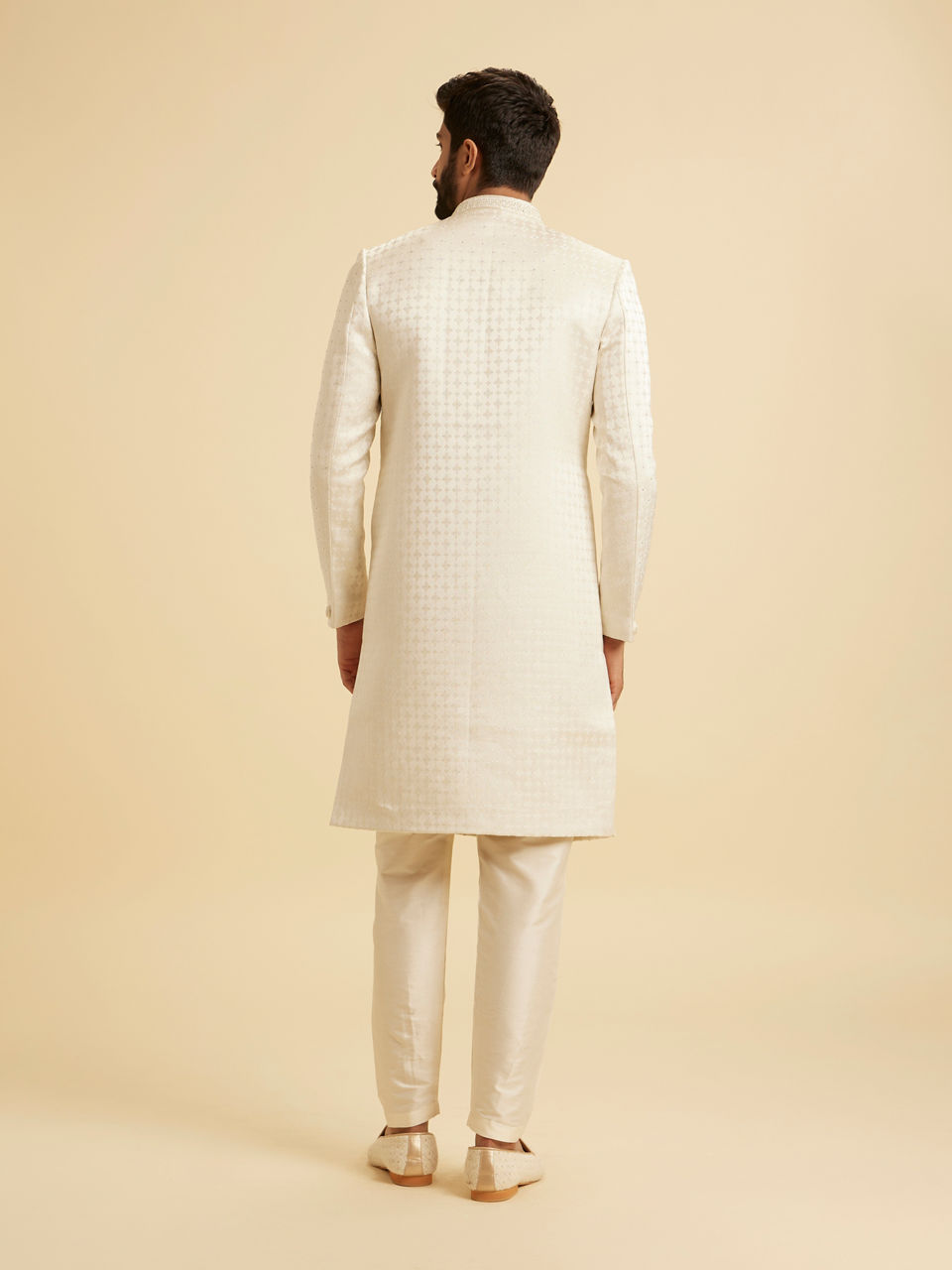 Manyavar Men Regal Cream Satin Sherwani