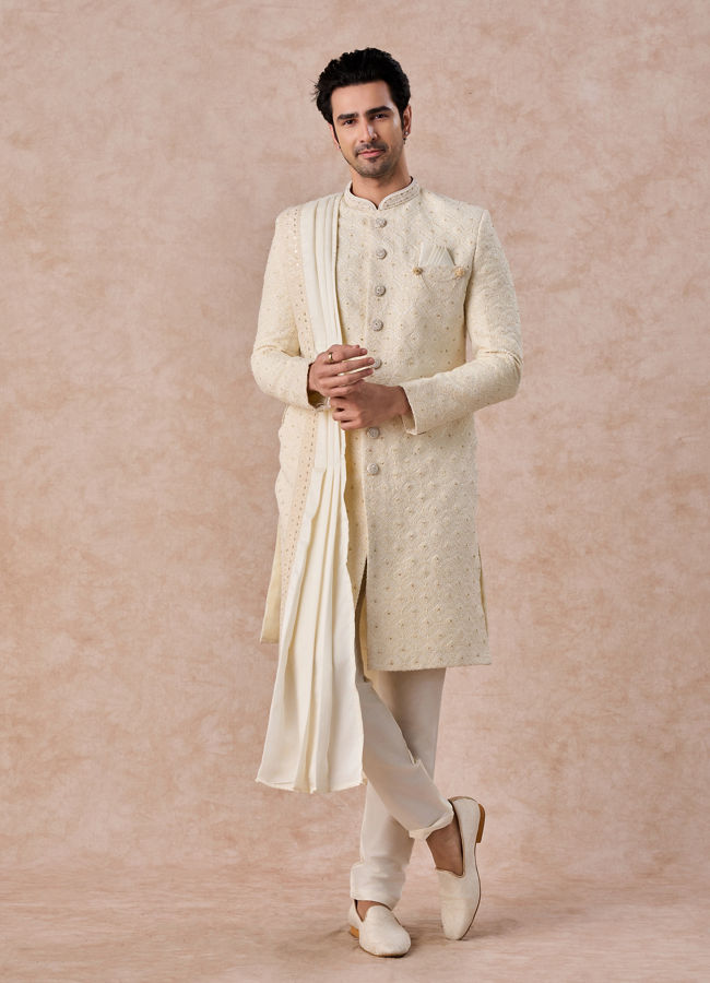 Manyavar Men Cream Luxurious Sherwani