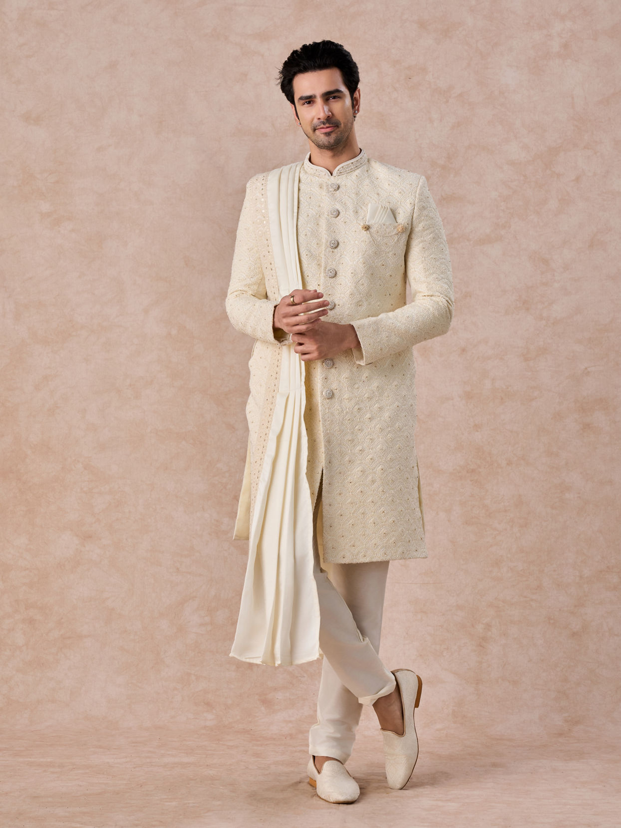 Manyavar Men Cream Luxurious Sherwani