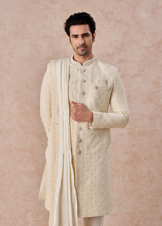Manyavar Men Cream Luxurious Sherwani
