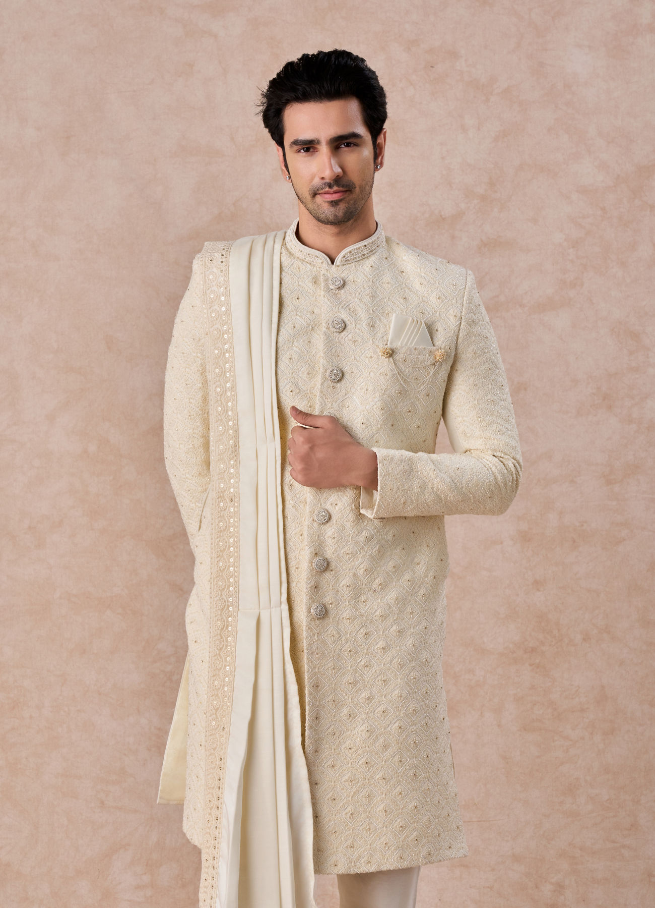Manyavar Men Cream Luxurious Sherwani
