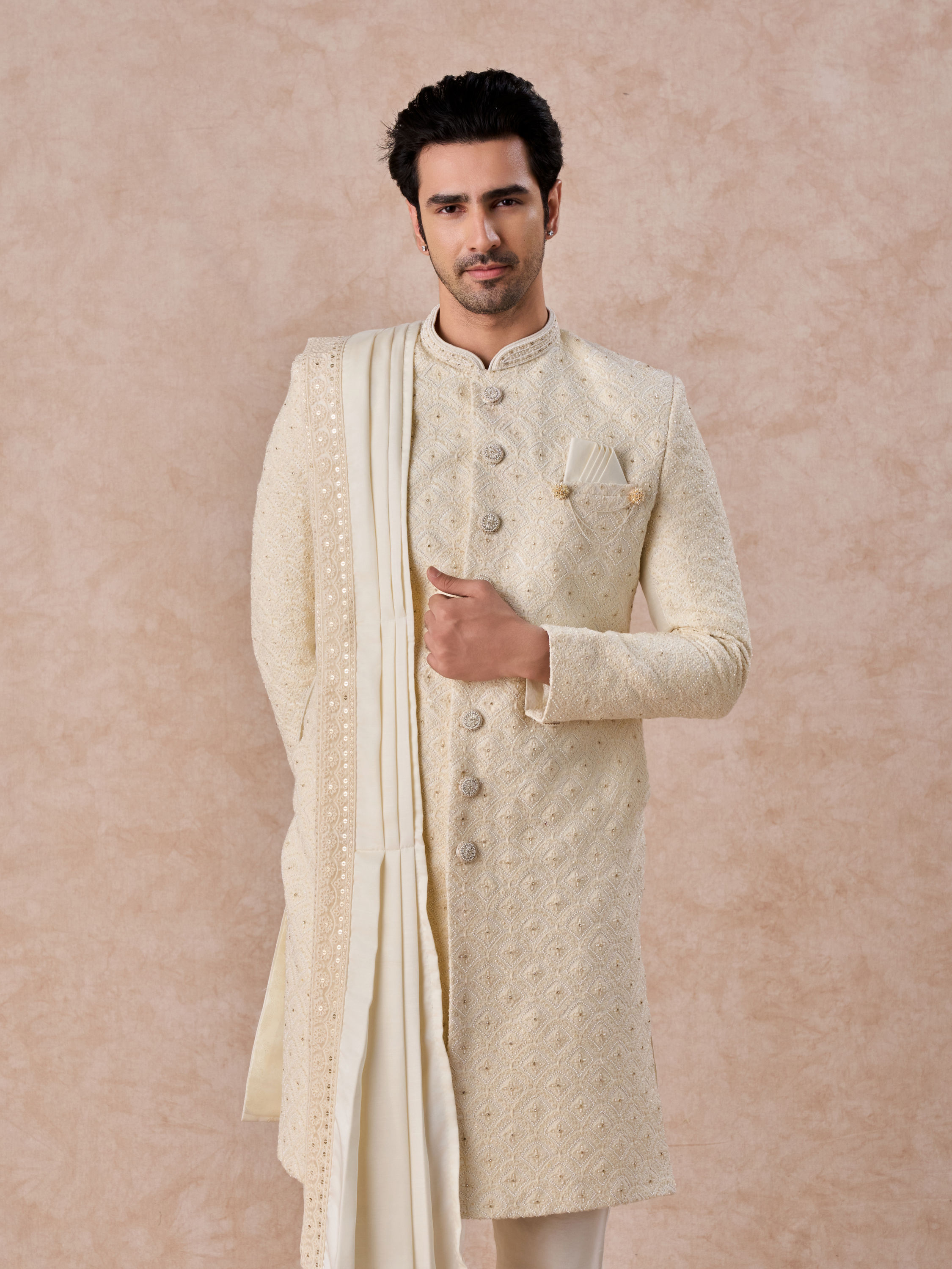 Manyavar Men Cream Luxurious Sherwani