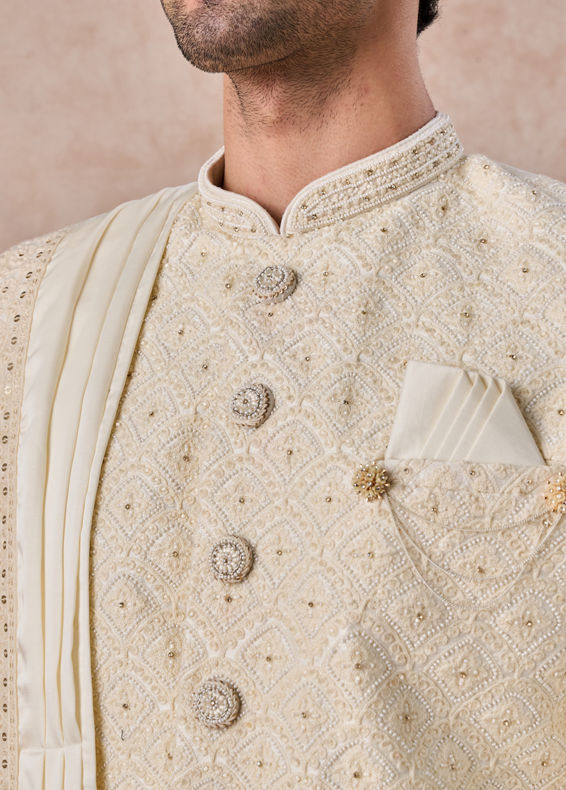 Manyavar Men Cream Luxurious Sherwani