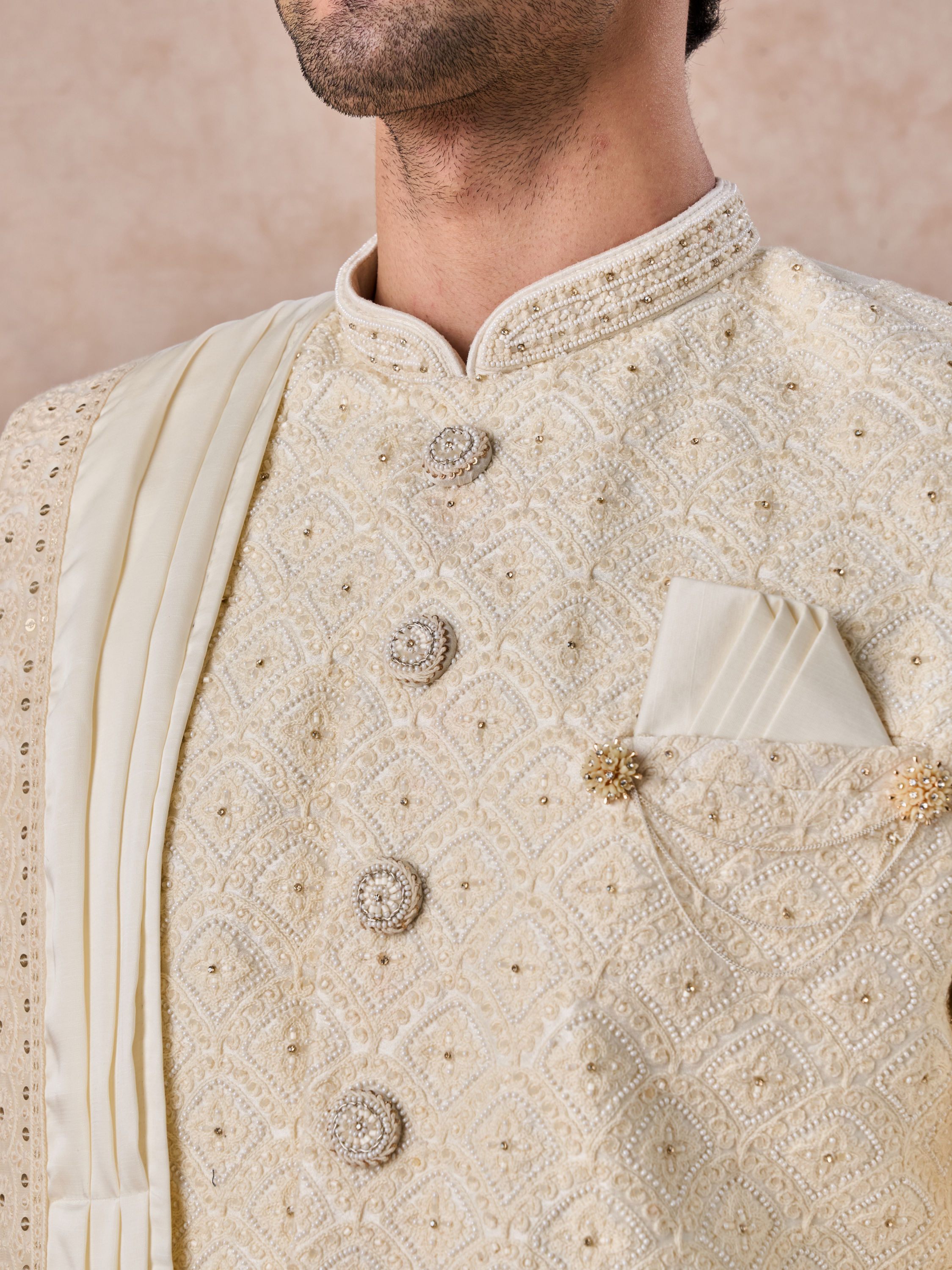 Manyavar Men Cream Luxurious Sherwani