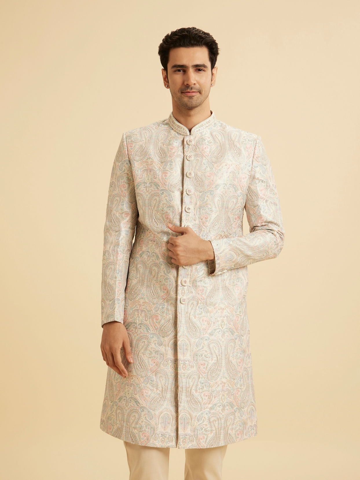 Manyavar Men Pista Green Majestic Sherwani