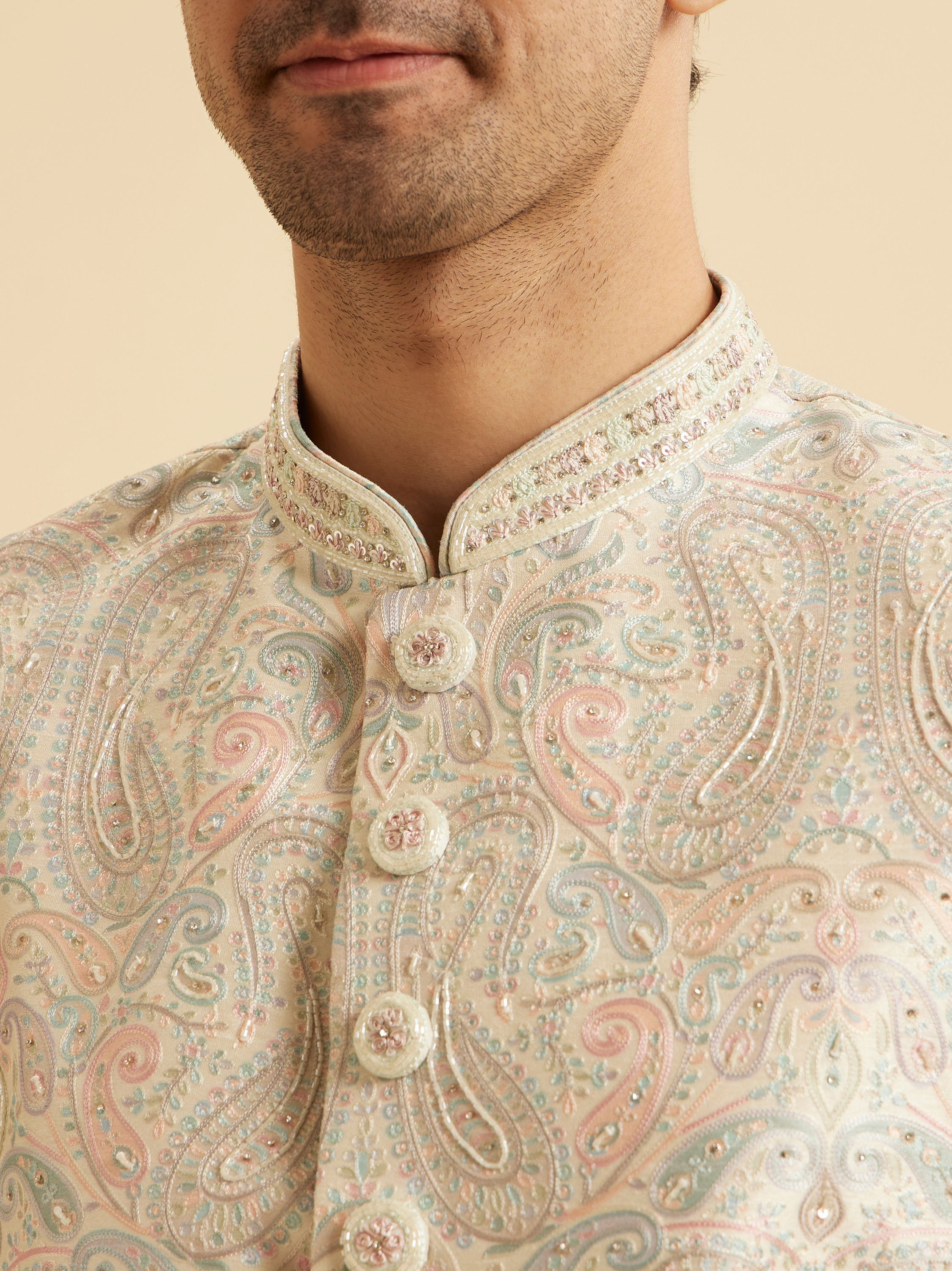 Manyavar Men Pista Green Majestic Sherwani