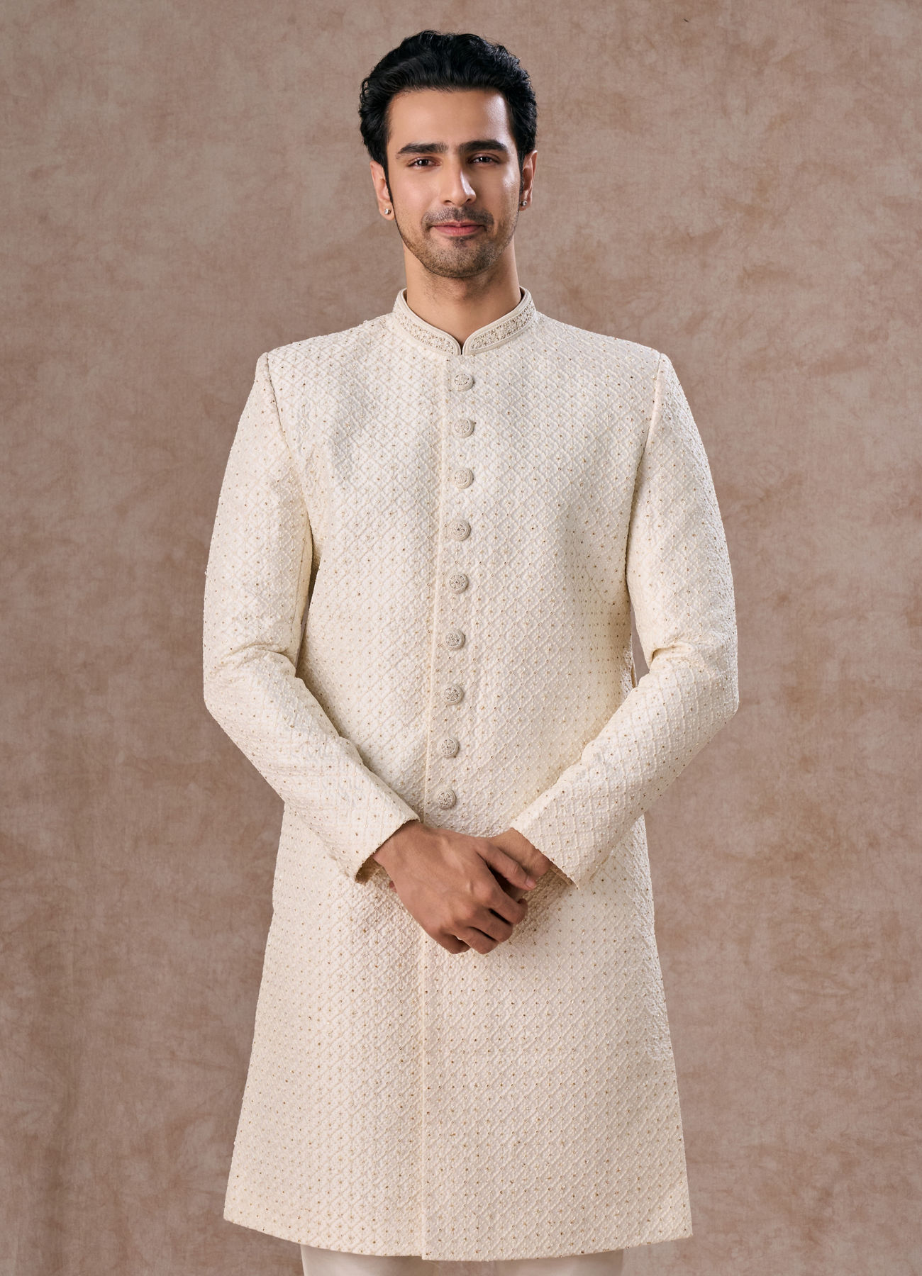 Manyavar Men Elegant Cream Sherwani