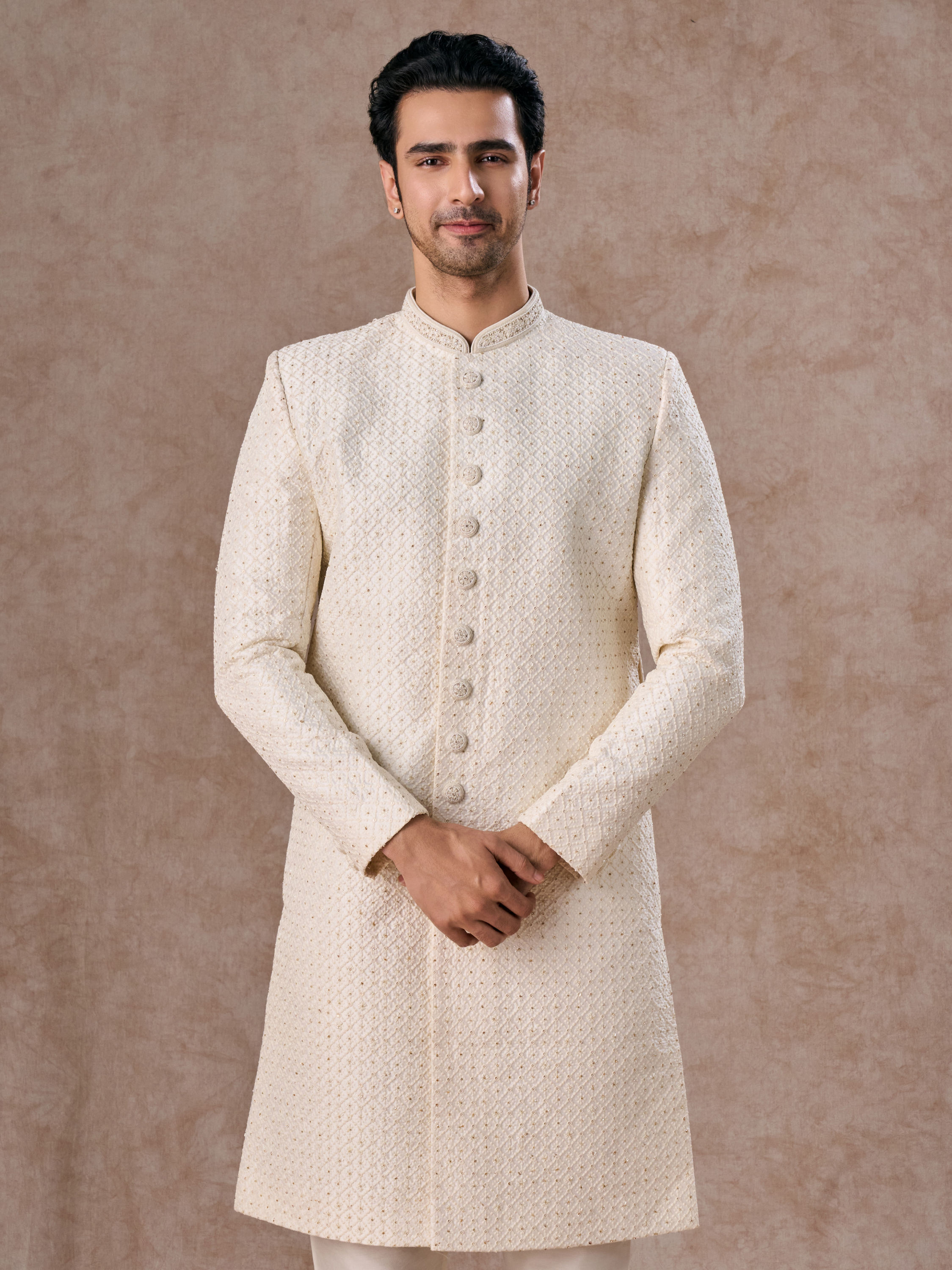 Manyavar Men Elegant Cream Sherwani