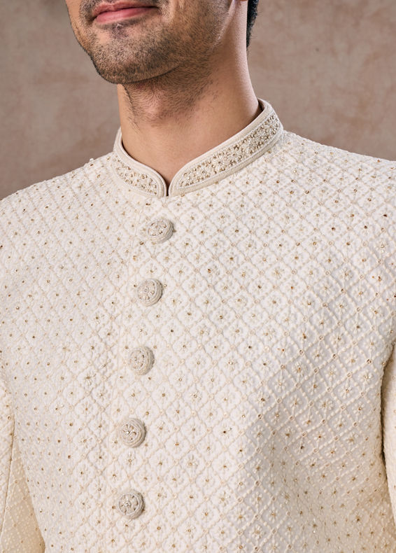 Manyavar Men Elegant Cream Sherwani