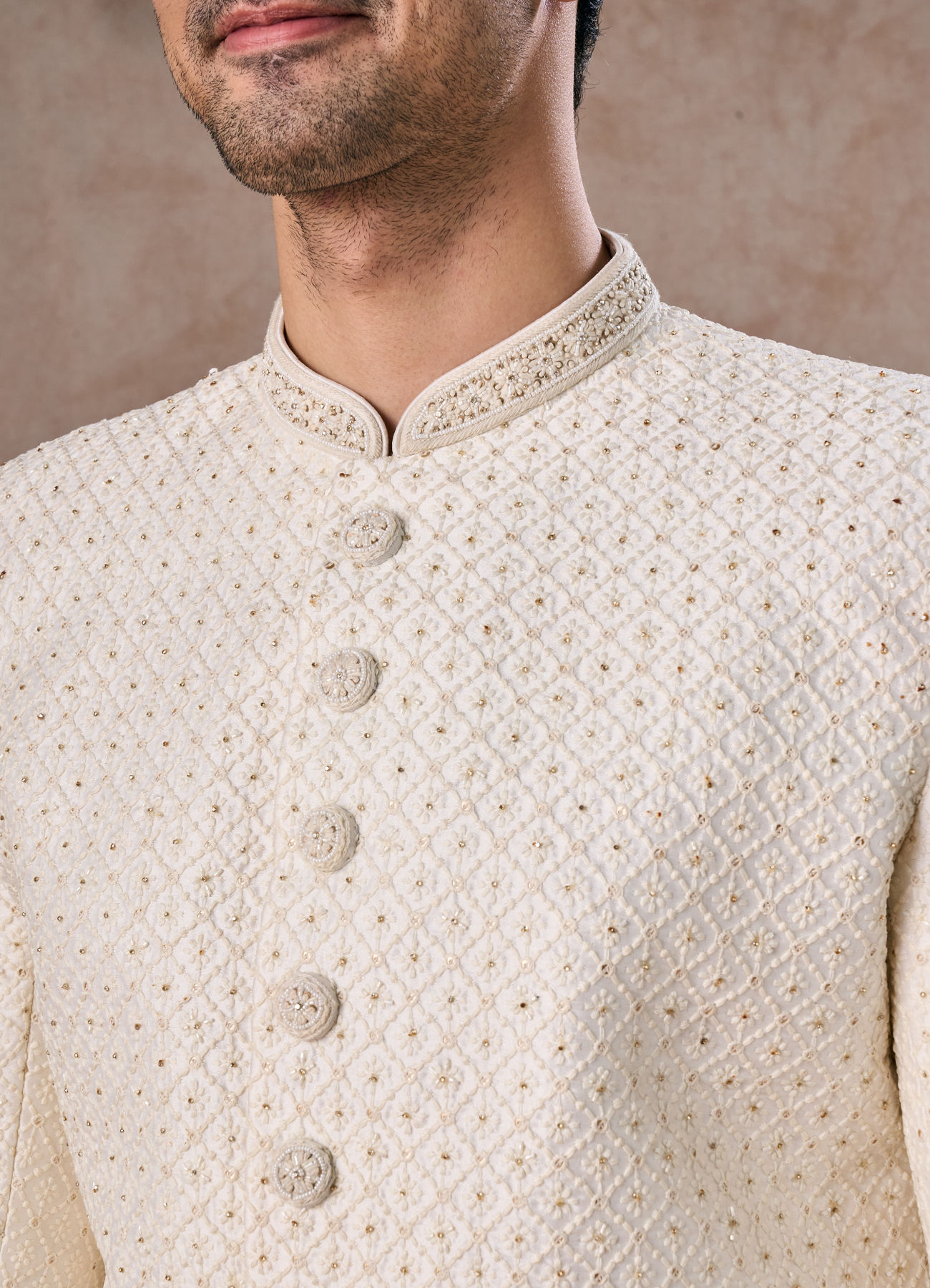 Manyavar Men Elegant Cream Sherwani