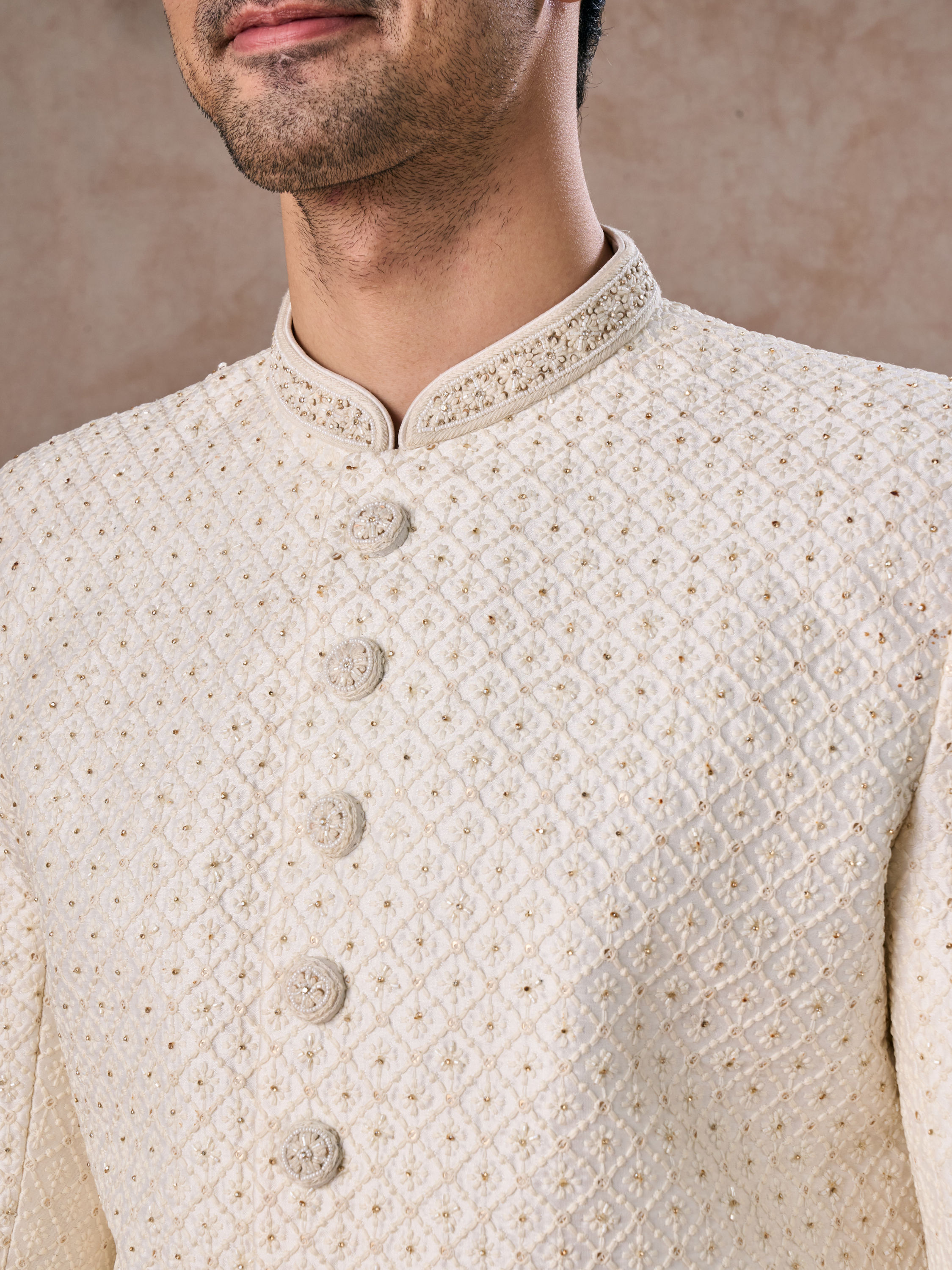 Manyavar Men Elegant Cream Sherwani