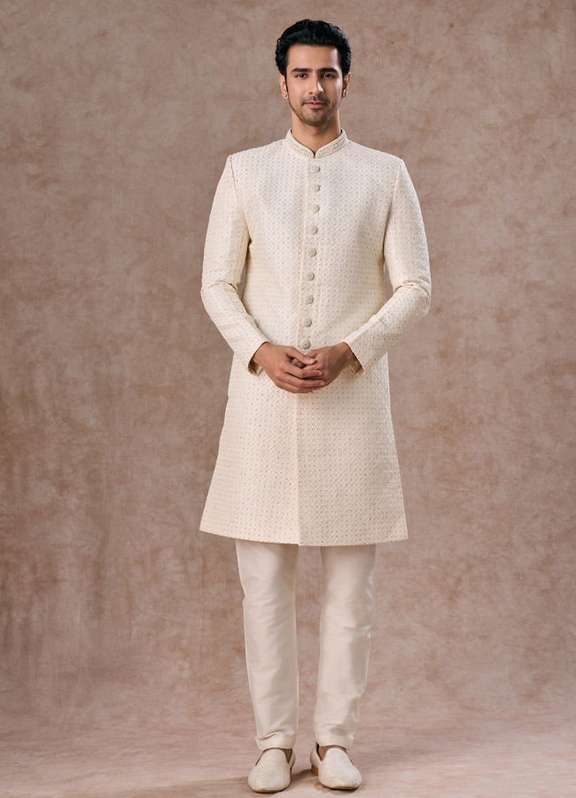 Manyavar Men Elegant Cream Sherwani