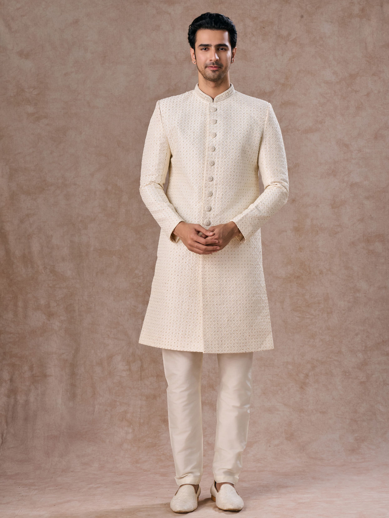 Manyavar Men Elegant Cream Sherwani
