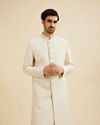 Cream White Buta Jaal Patterned Sherwani Set with Rhinestone Work