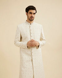 Manyavar Men Cream White Buta Jaal Patterned Sherwani Set with Rhinestone Work