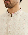 Manyavar Men Cream White Buta Jaal Patterned Sherwani Set with Rhinestone Work