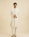 Manyavar Men Cream White Buta Jaal Patterned Sherwani Set with Rhinestone Work