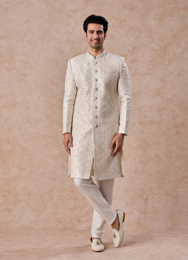 Manyavar Men Warm White Elegance Sherwani