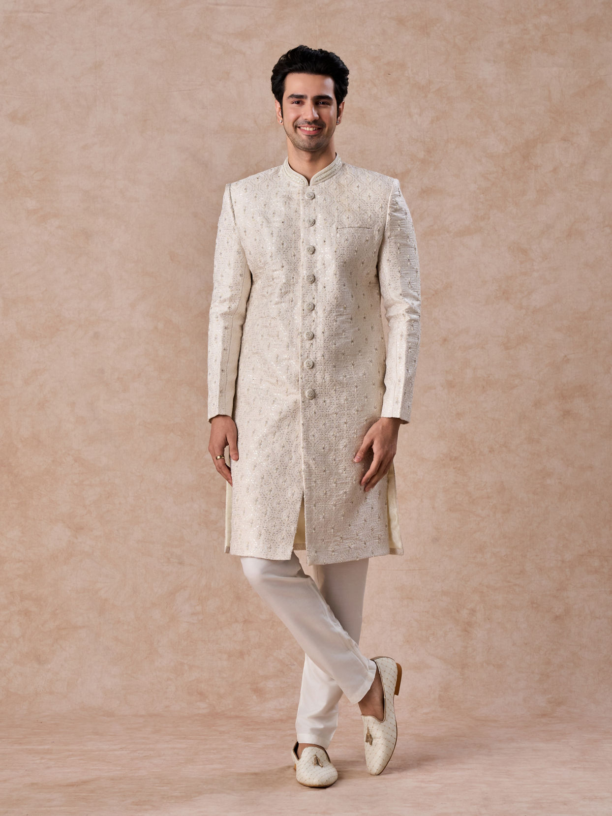 Manyavar Men Warm White Elegance Sherwani