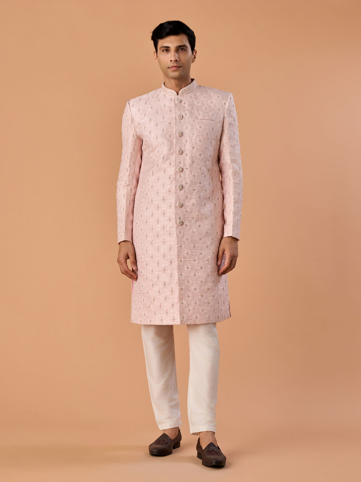 Manyavar Men Resplendent Peach Sherwani