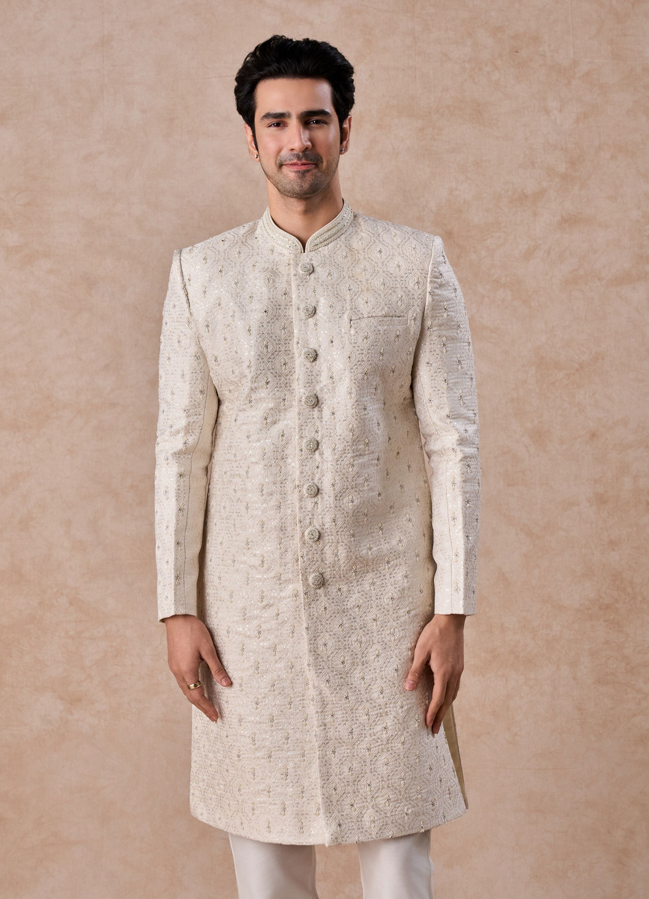 Manyavar Men Warm White Elegance Sherwani