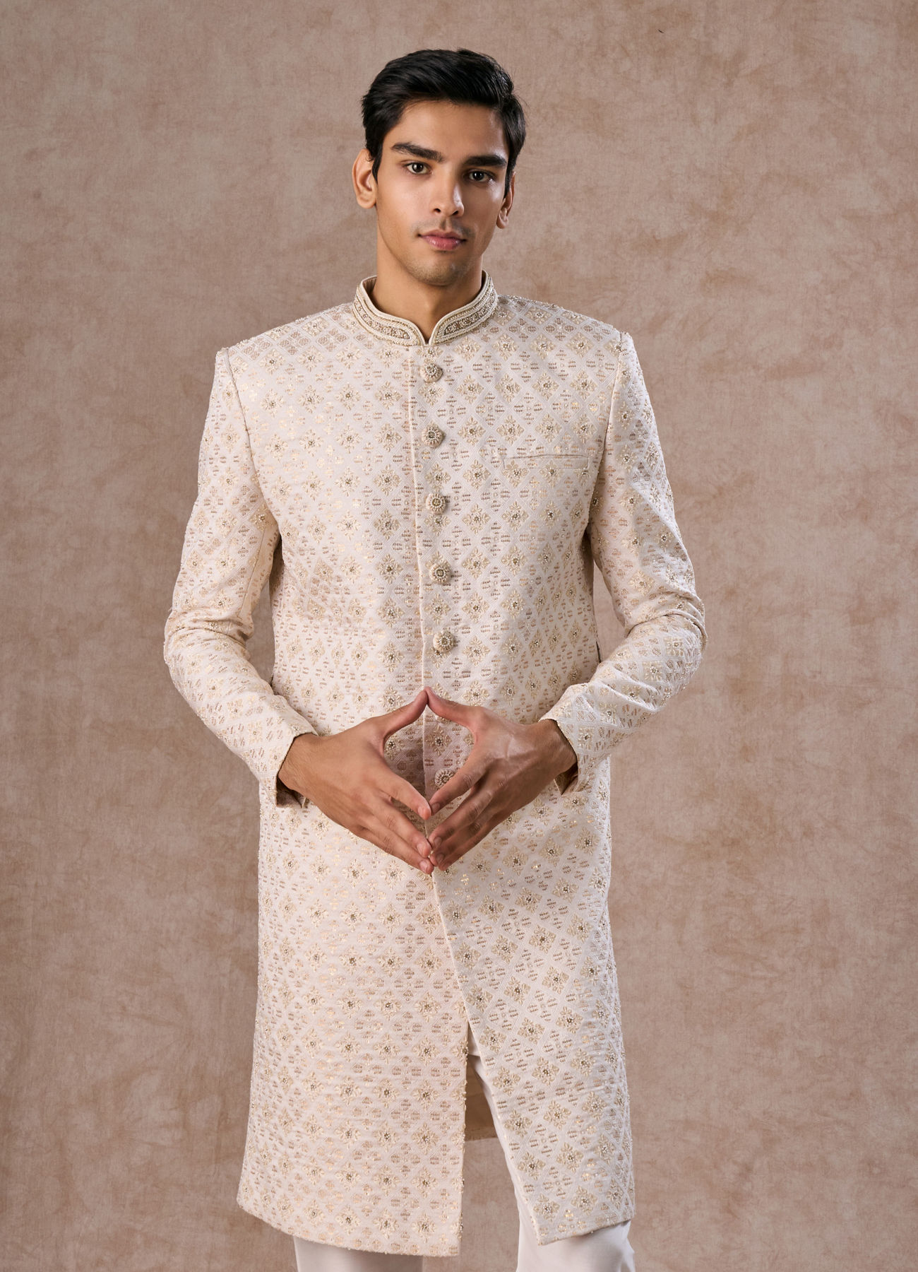 Manyavar Men Regal Cream Brocade Sherwani