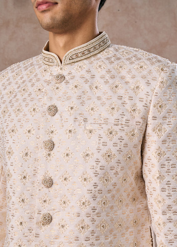 Manyavar Men Regal Cream Brocade Sherwani