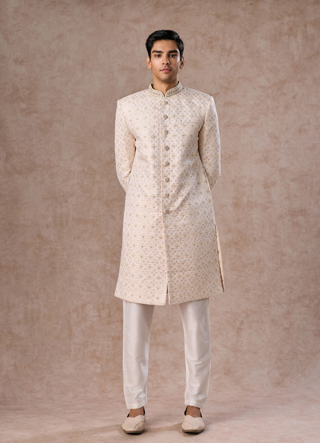 Manyavar Men Regal Cream Brocade Sherwani