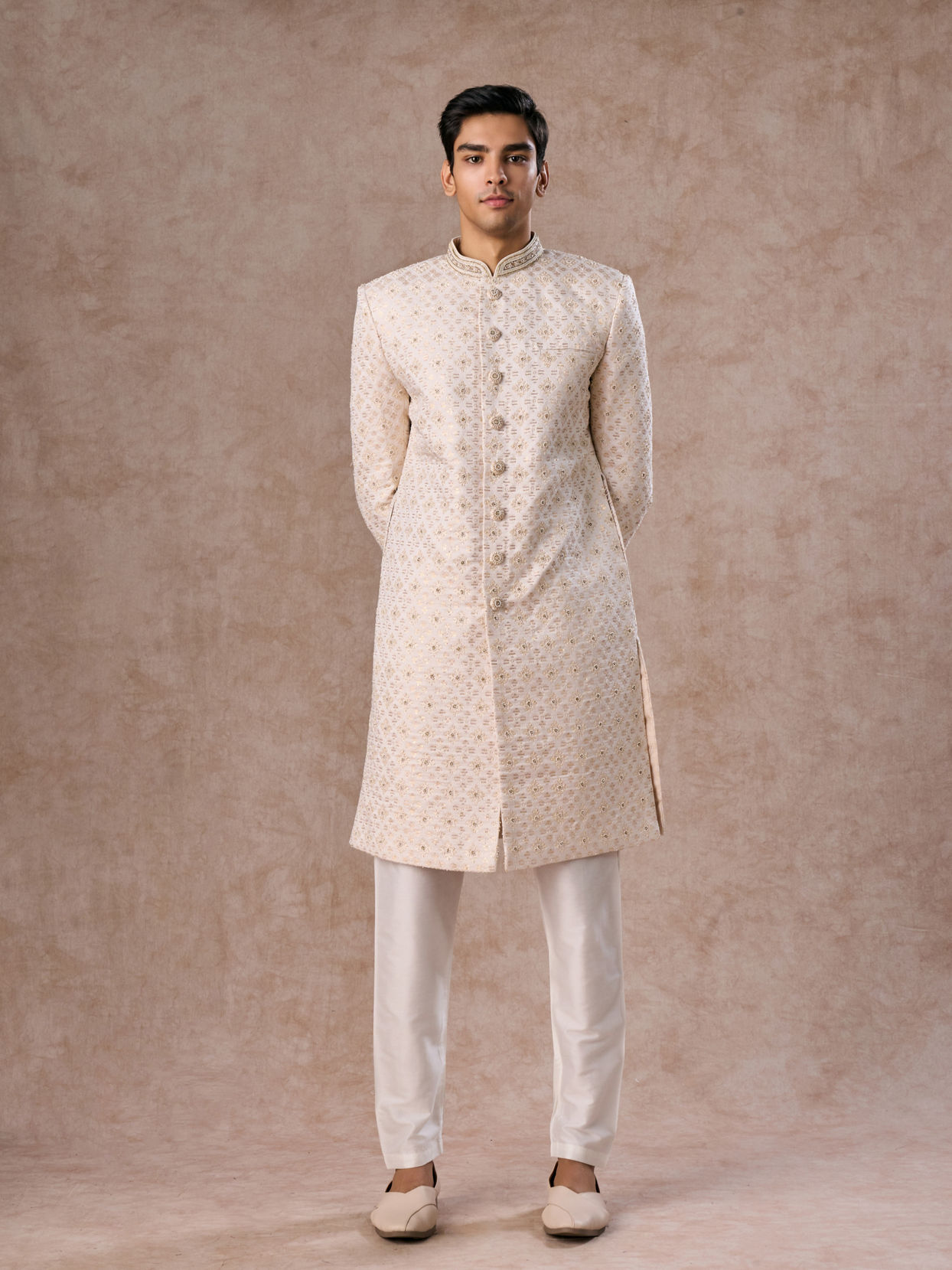 Manyavar Men Regal Cream Brocade Sherwani