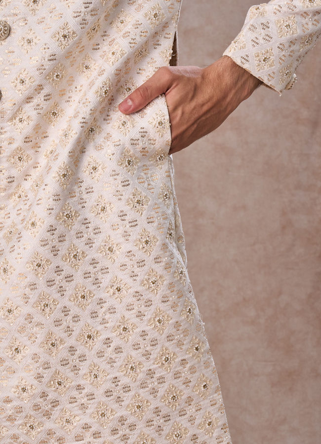 Manyavar Men Regal Cream Brocade Sherwani