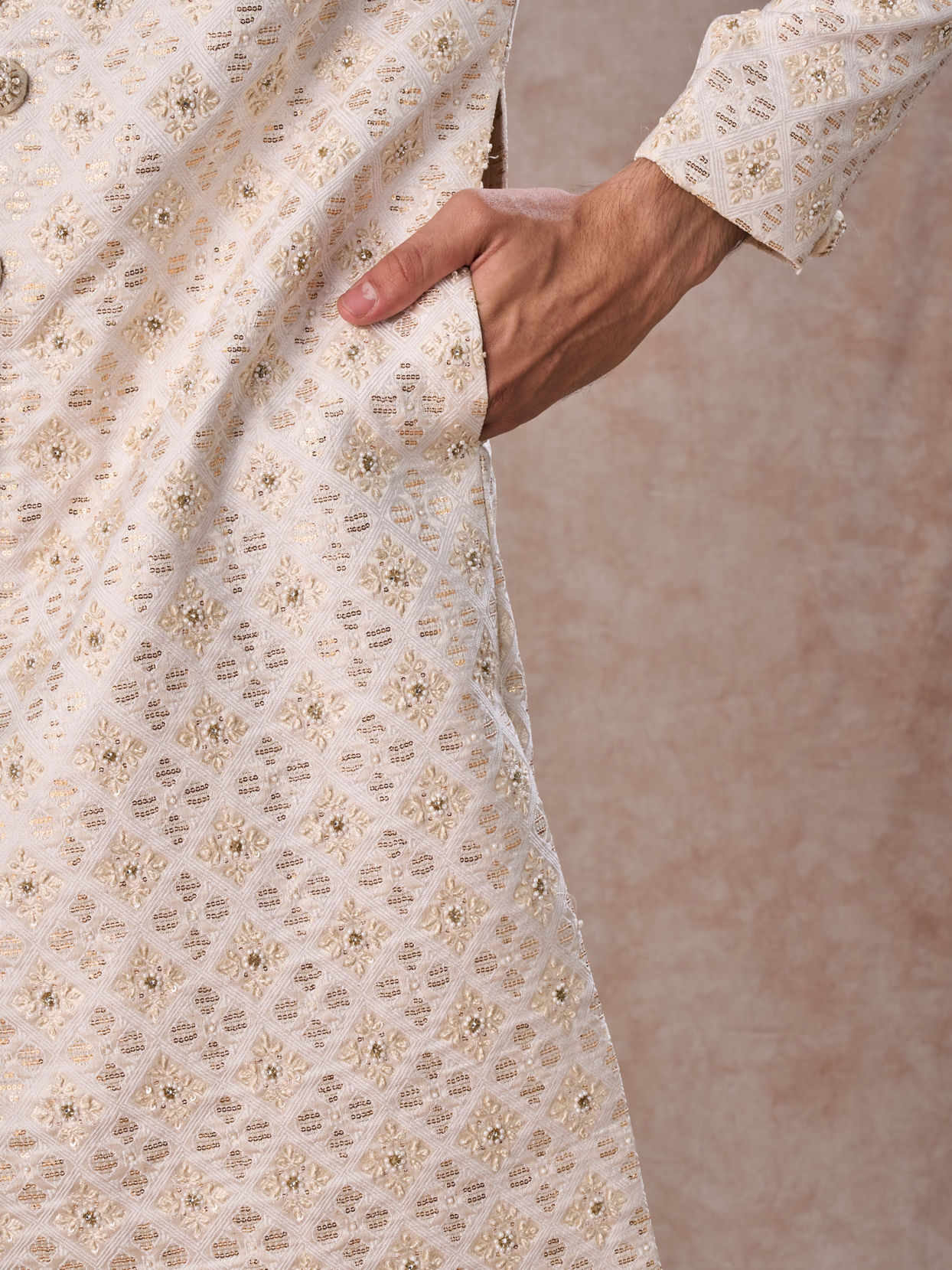Manyavar Men Regal Cream Brocade Sherwani