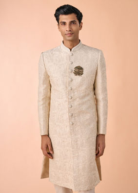 Manyavar Men Elegant Cream Fantasy Sherwani