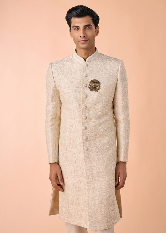 Manyavar Men Elegant Cream Fantasy Sherwani