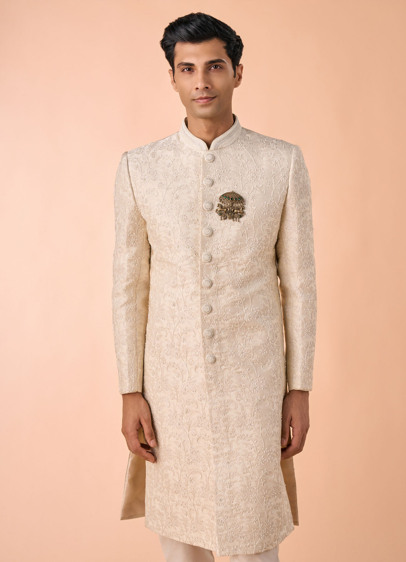 Manyavar Men Elegant Cream Fantasy Sherwani