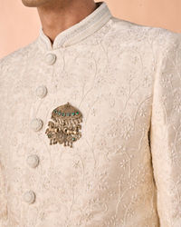 Manyavar Men Elegant Cream Fantasy Sherwani