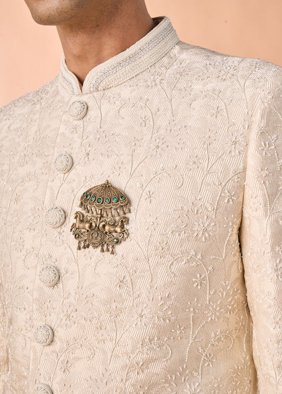 Manyavar Men Elegant Cream Fantasy Sherwani