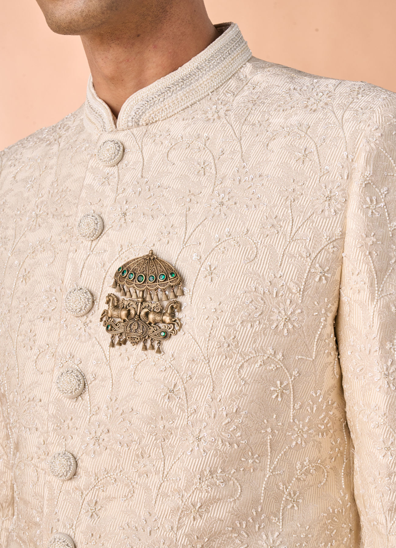 Manyavar Men Elegant Cream Fantasy Sherwani