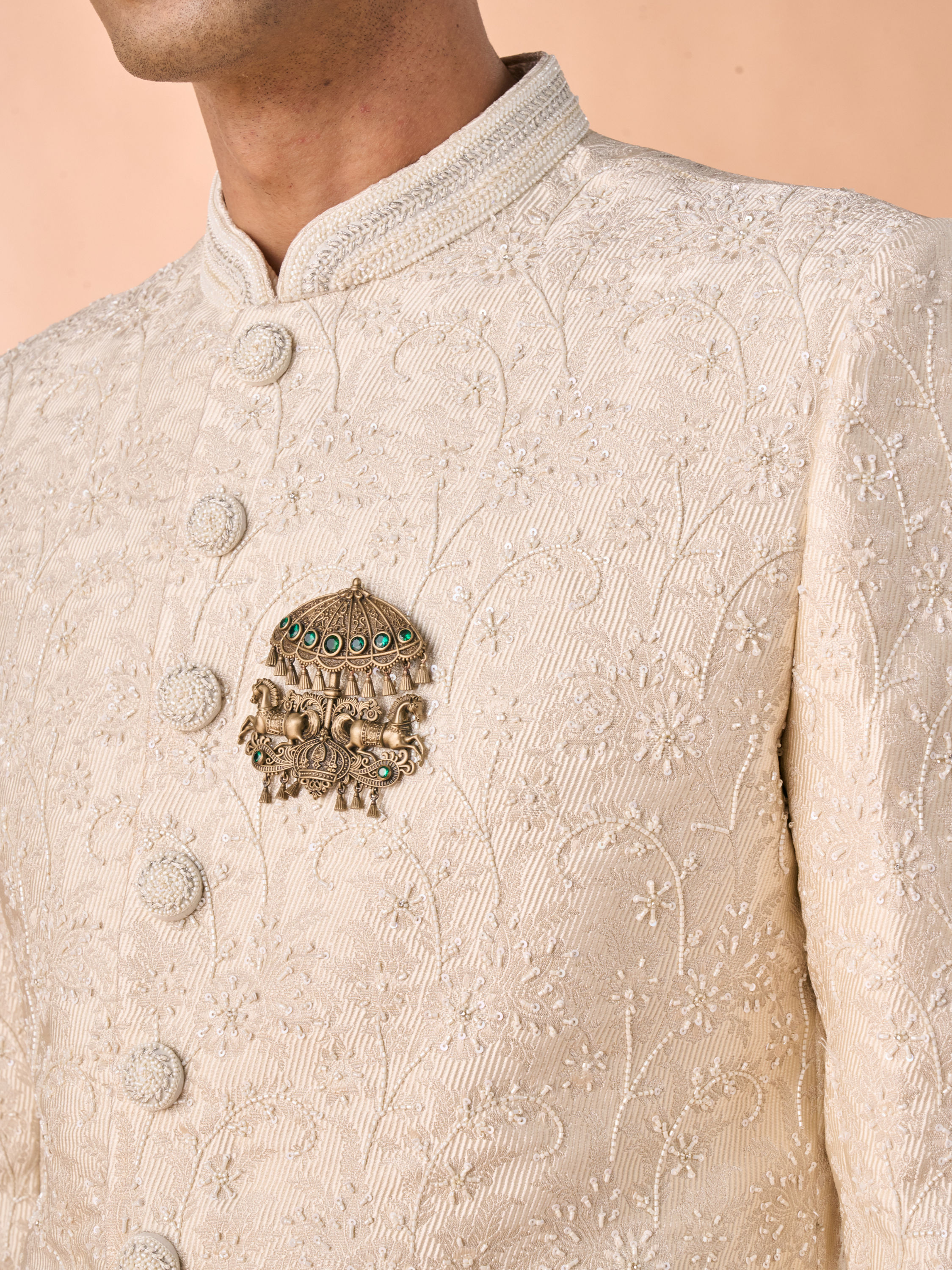 Manyavar Men Elegant Cream Fantasy Sherwani