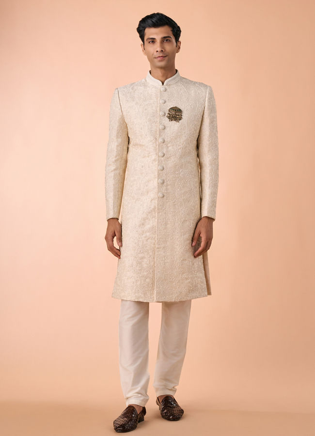 Manyavar Men Elegant Cream Fantasy Sherwani