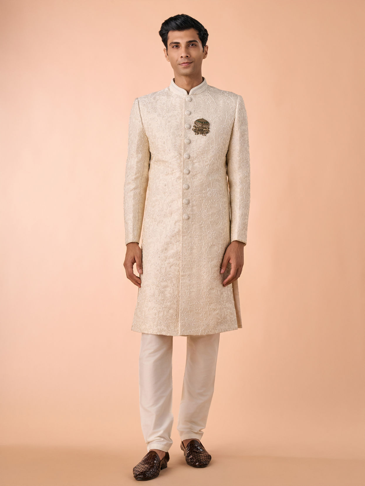 Manyavar Men Elegant Cream Fantasy Sherwani