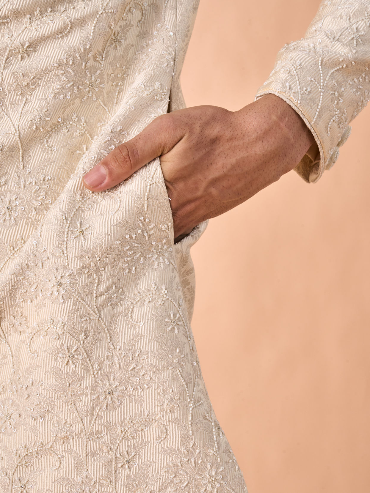Manyavar Men Elegant Cream Fantasy Sherwani
