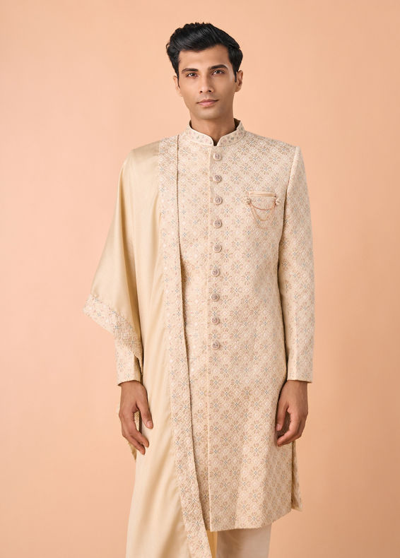 Manyavar Men Regal Beige Sherwani Ensemble