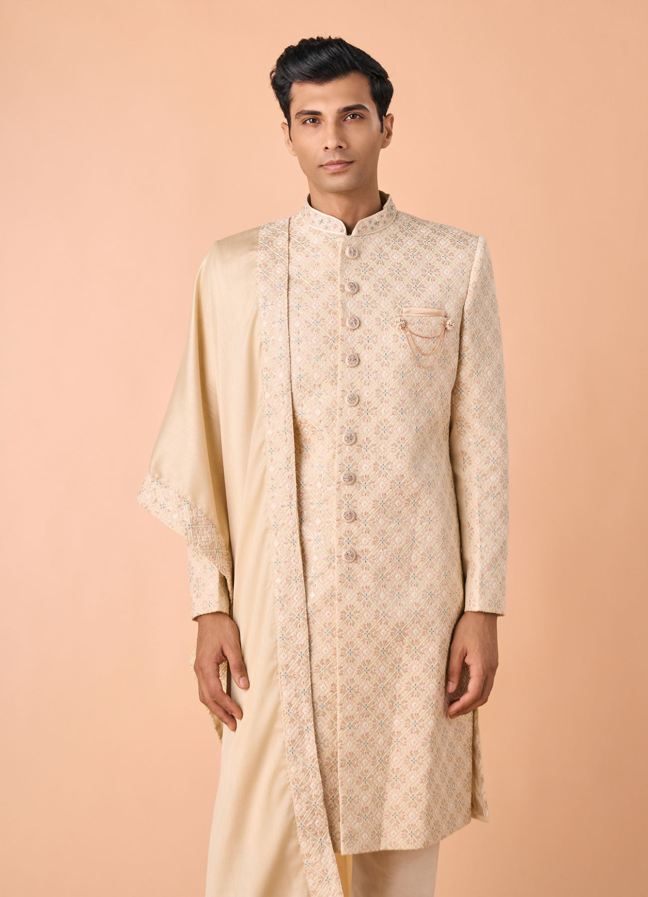 Manyavar Men Regal Beige Sherwani Ensemble