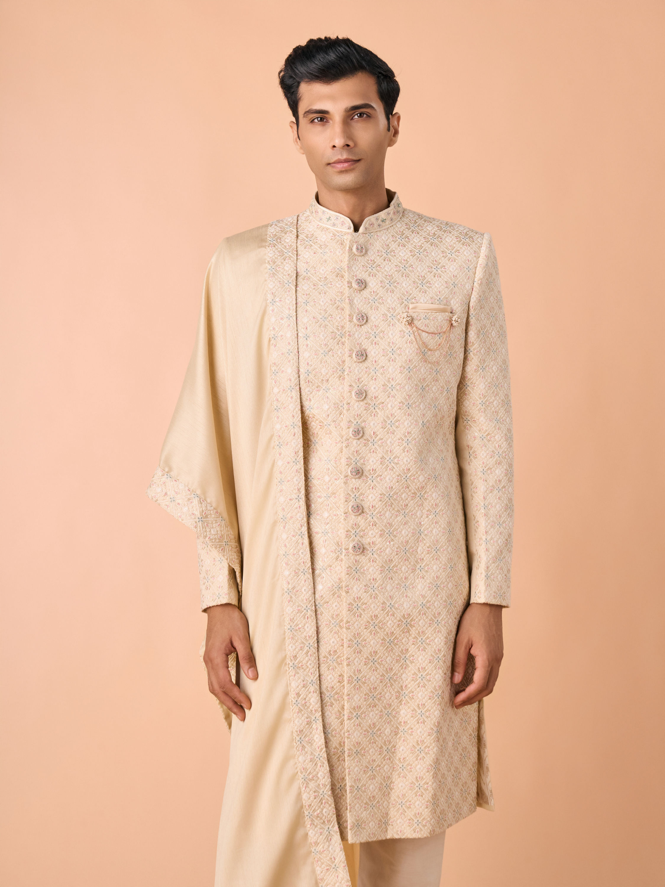 Manyavar Men Regal Beige Sherwani Ensemble