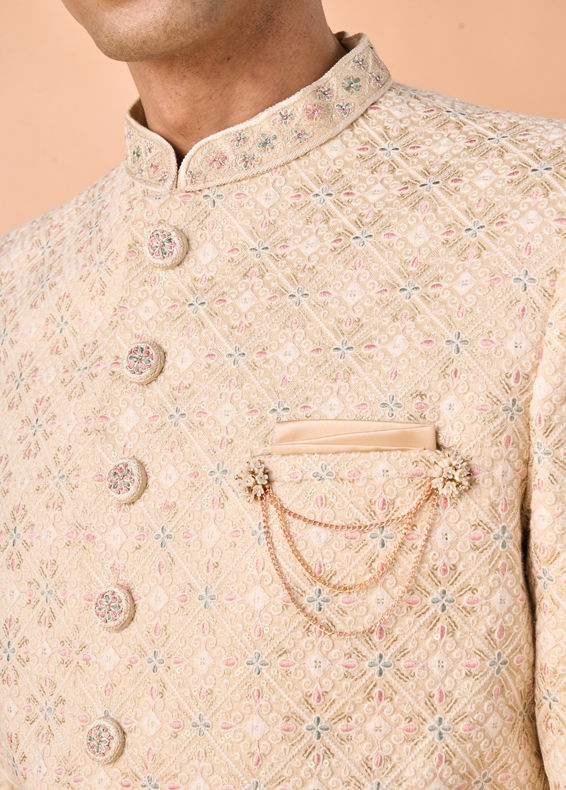 Manyavar Men Regal Beige Sherwani Ensemble