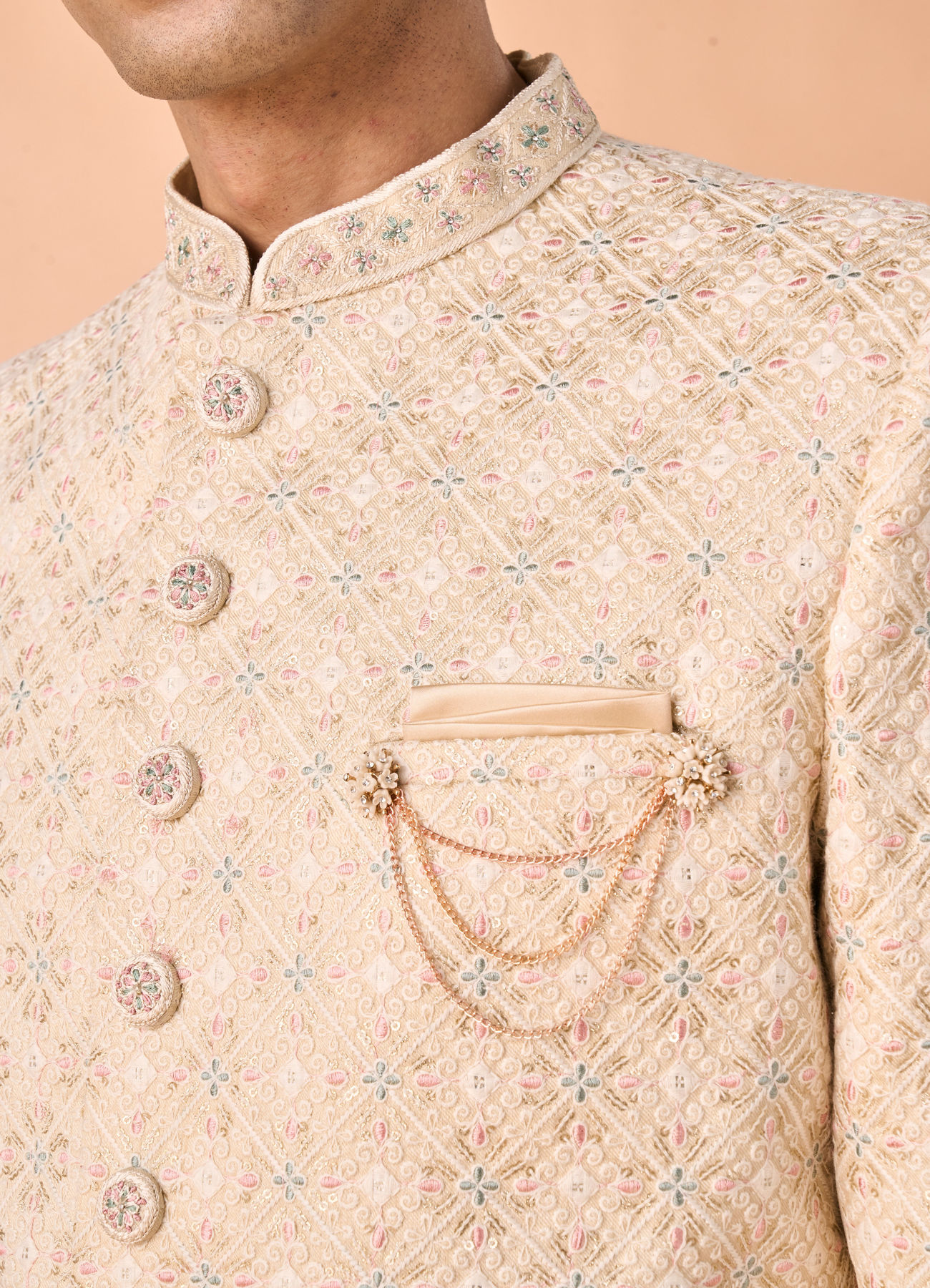 Manyavar Men Regal Beige Sherwani Ensemble